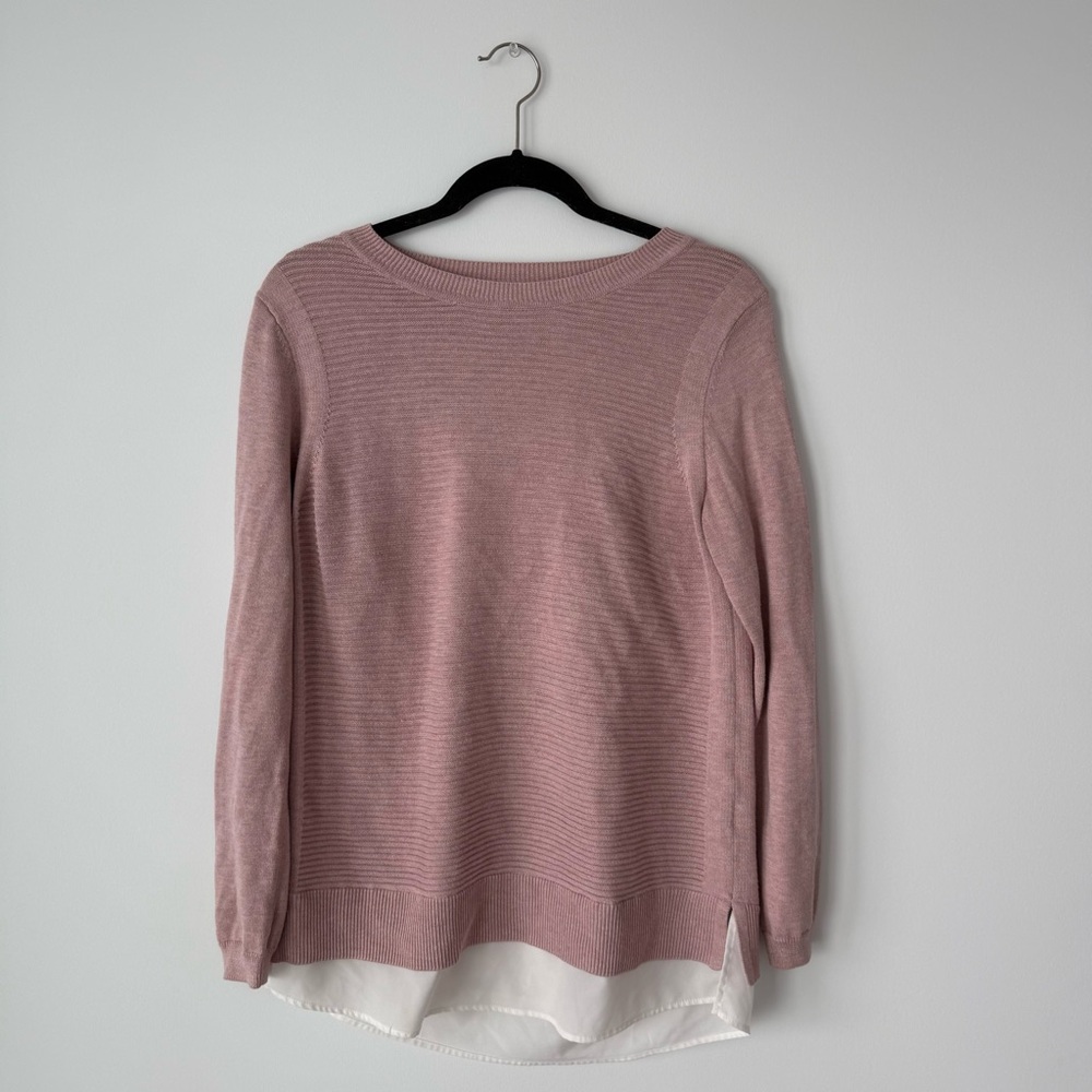 Hilary Radley Pink and White Layered Sweater